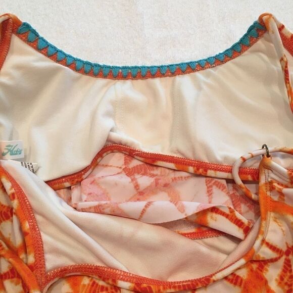 Hobie Medium ruffle bikini top Orange turquoise - Picture 7 of 8
